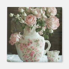 Íman Lindas Rosas Cor-de-Rosa em Velho Antigo Bule de C