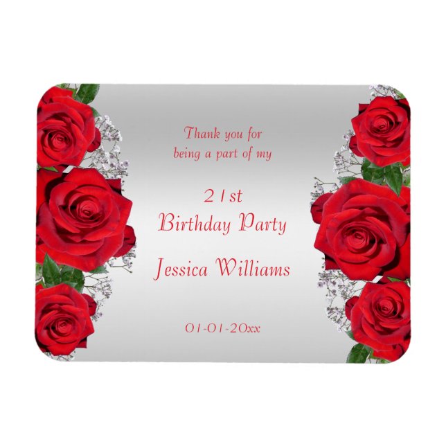 Íman Lindas Rosas Vermelhas Românticas de Aniversário (Horizontal)