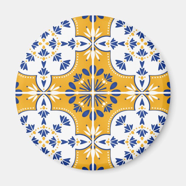 Íman Lindo Azulejo Português azul e amarelo (Frente)