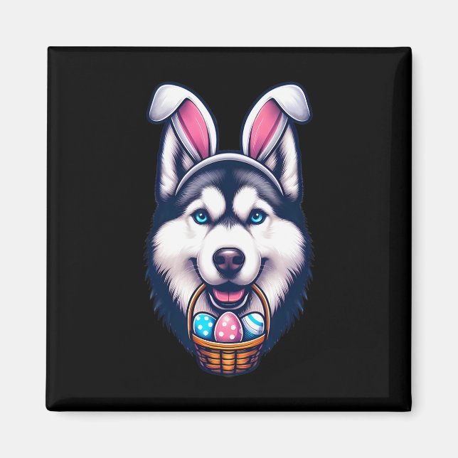 Íman Lindo cachorro Husky Siberiano com orelha de coelh (Frente)