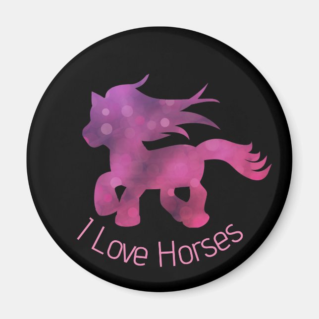 Íman Lindo Eu Amo Cavalos Rosa Glamour Cavalo (Frente)