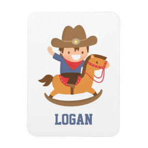 Íman Lindo Feliz Pequeno Cowboy no Cavalo Balanço