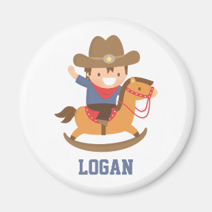 Íman Lindo Feliz Pequeno Cowboy no Cavalo de Balanço