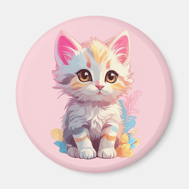 Íman Lindo Gatinho Kawaii Rosa Amarelo (Frente)