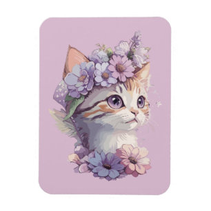 Íman Lindo Gato Violeta Aquarela com Flora