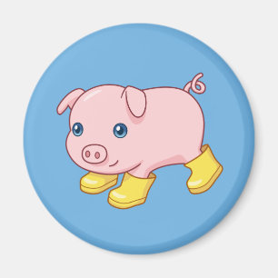 Íman Lindo Porquinho em Botas de Borracha Amarelas Azul