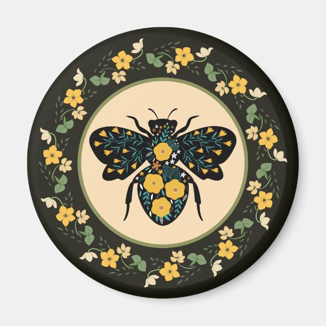 Íman Lindo Quadro de Flor Abelha Florida  (Frente)