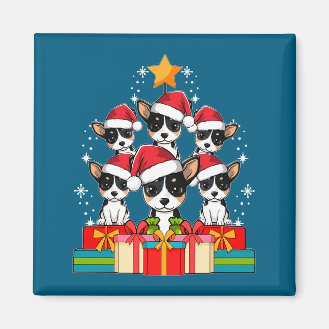 Íman Lindo Rat Terrier Le Cão Árvore de Natal Chapéu de (Frente)