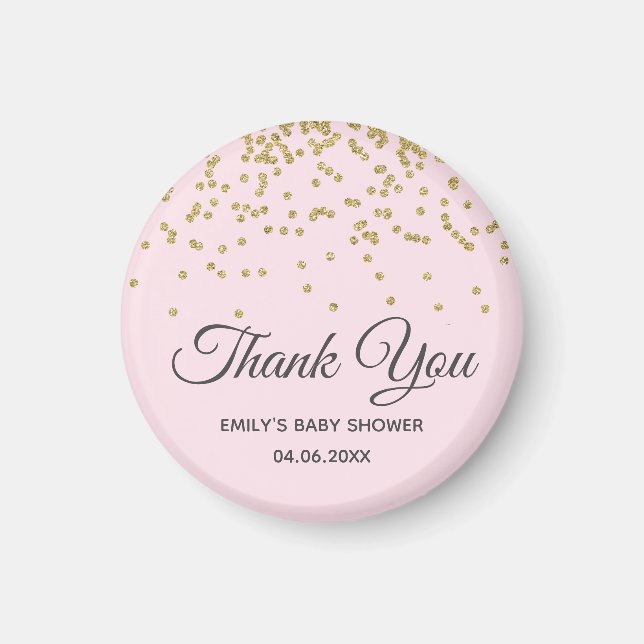Íman Lindo Rosa Bege Dourado Brilho Obrigada Chá de Beb (Frente)
