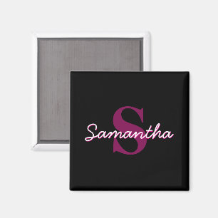 Íman Lindo Roteiro de Monograma Rosa e Preto Personaliz