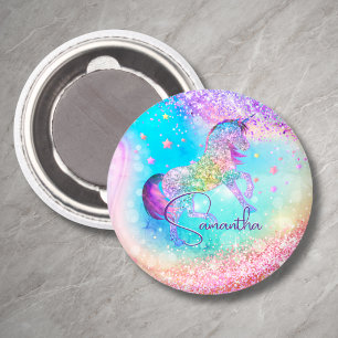 Íman Lindo unicórnio rosa Glitter arco-íris aqua monogr