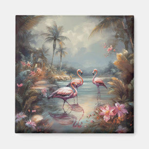 Íman lindos flamingos de pintura botânica de vintagem