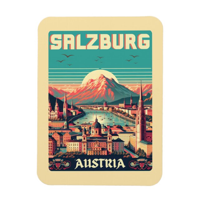 Íman Linha do horizonte de Retro Áustria Capital Salzbu (Vertical)