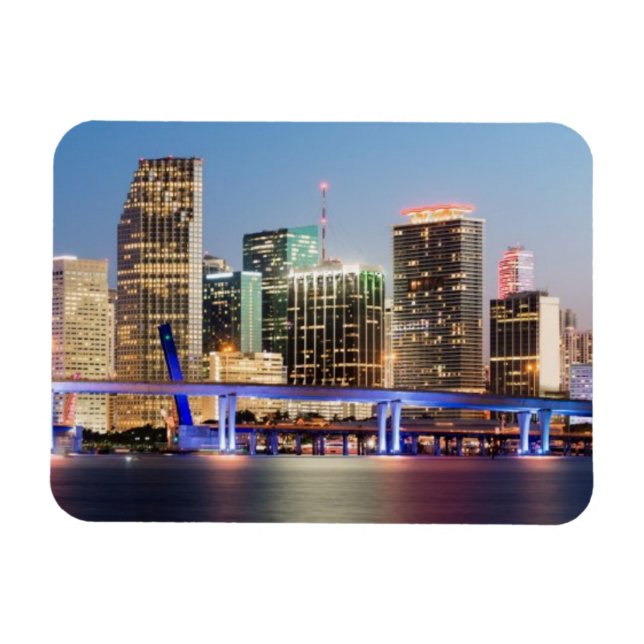Íman Linha do horizonte iluminada do centro Miami ao an (Horizontal)