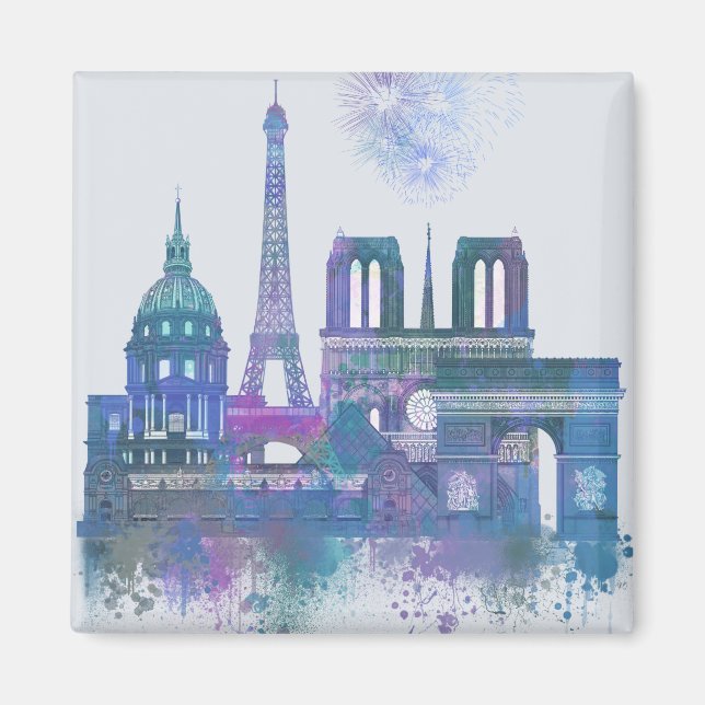 Íman Linha do Skyline de Paris - Azul Aquarela (Frente)
