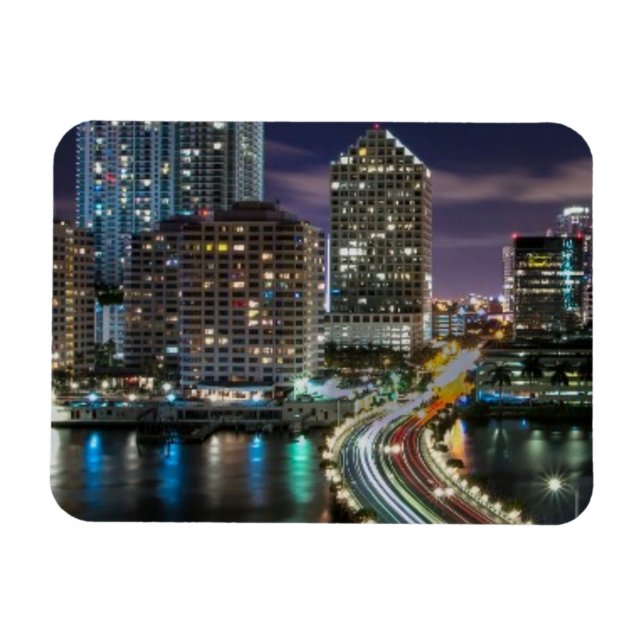 Íman Linha Skyline da cidade de Miami com ponte à noite (Horizontal)