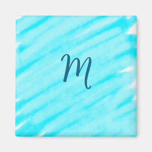 Íman linhas simples de aquarela azul adicione seu monog