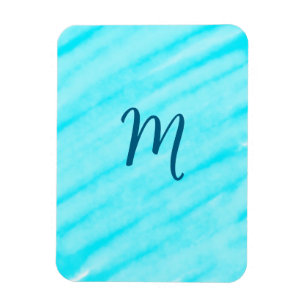 Íman linhas simples de aquarela azul com seu monograma