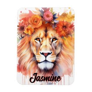 Íman Lion Pastel Flowers Safari Watercolor Savannah Cat