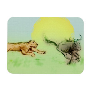 Íman Lion perseguindo Buffalo no Magnet da Foto Selvage