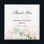 Íman Lírios de água gentis e Loti Watercolor Obrigado<br><div class="desc">Flores de lótus e lágrimas Elegantes e o casamento dos lírios de água Obrigado design em lindas cores rosa pastel,  verde e branca. Personalize alterando os nomes e a data.</div>