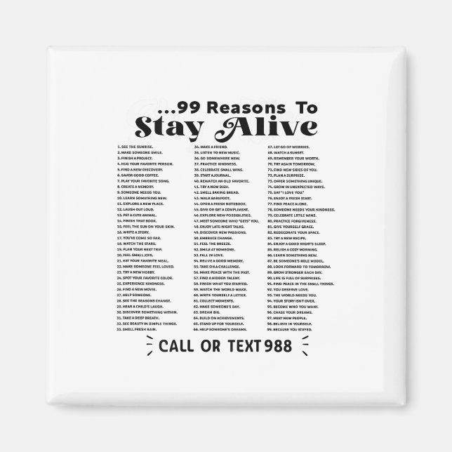 Íman List Of 99 Reasons To Stay Alive - Mental Health A (Frente)