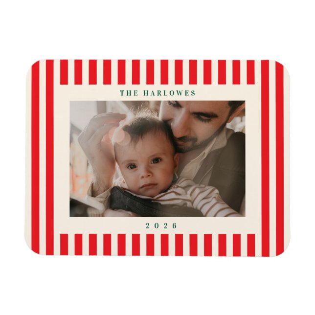 Íman Listra Vermelha Clássica Uma Foto Natal Feriado (Horizontal)