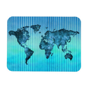 Íman Listras azuis de néon do mapa do mundo