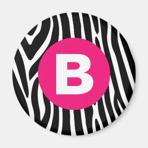 Íman Listras Clássicas de Zebra Monograma Rosa Vibrante