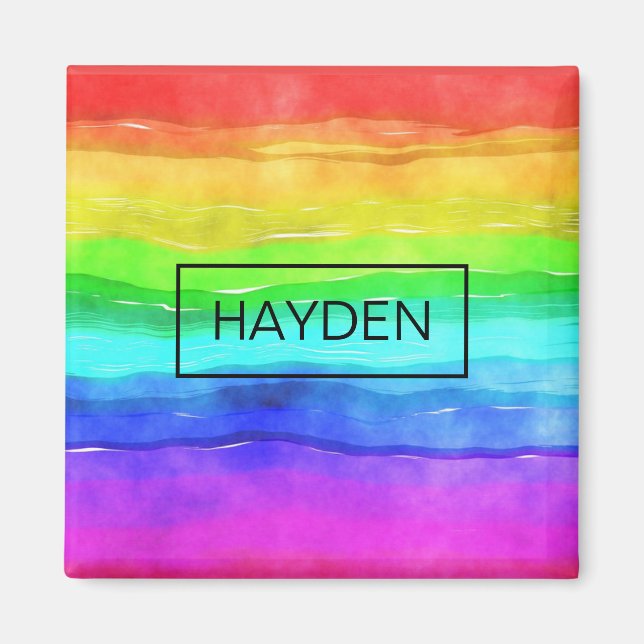 Íman Listras de Arco-Íris em Aquarela Personalizadas (Frente)