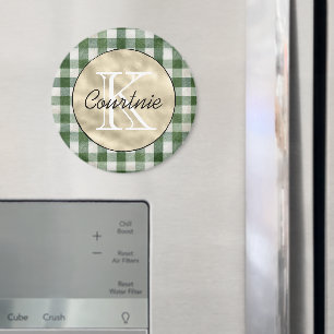Íman Listras Xadrez Creme Verde Monograma Dourado     