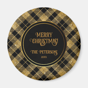 Íman Lítima Dourada Elegante de Tartan Preto