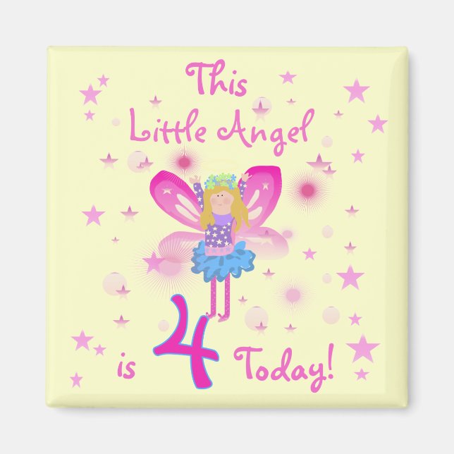 Íman Little Angel 4th Birthday T-shirts e presentes (Frente)