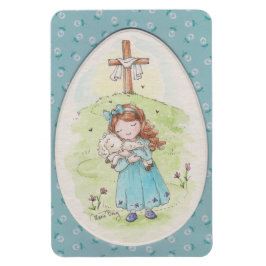 Íman Little Girl Holding a Lamb Easter Morning