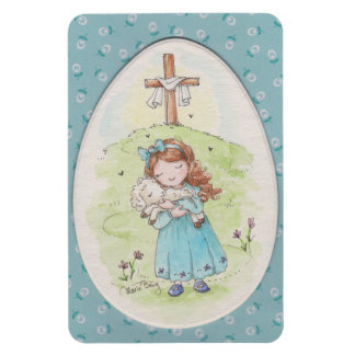 Íman Little Girl Holding a Lamb Easter Morning