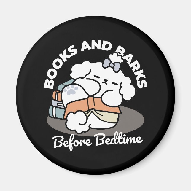 Íman Livros e Latidos - Design de Leitura de Cachorro S (Frente)