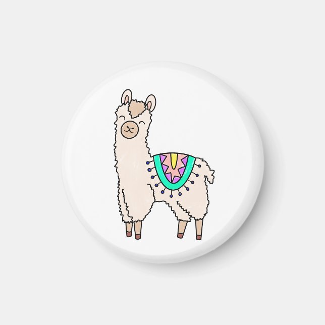 Íman llama alpaca de desenho animado sorridente e feliz (Frente)