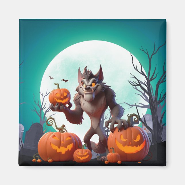 Íman Lobisomem e abóboras do Halloween (Frente)