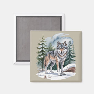 Íman Lobo Aquarela do Inverno Retrô 90's Natureza Selva