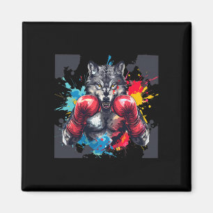 Íman Lobo Boxeando Com Luvas De Boxe Kickboxing Engraça