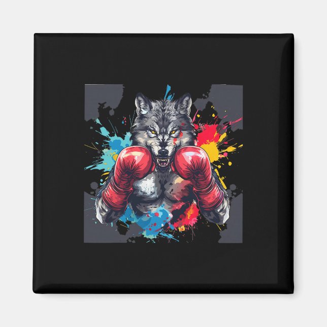 Íman Lobo Boxeando Com Luvas De Boxe Kickboxing Engraça (Frente)