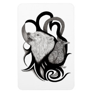 Íman Lobo Branco com Arte Tribal Raven