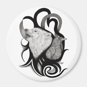 Íman Lobo Branco com Arte Tribal Raven