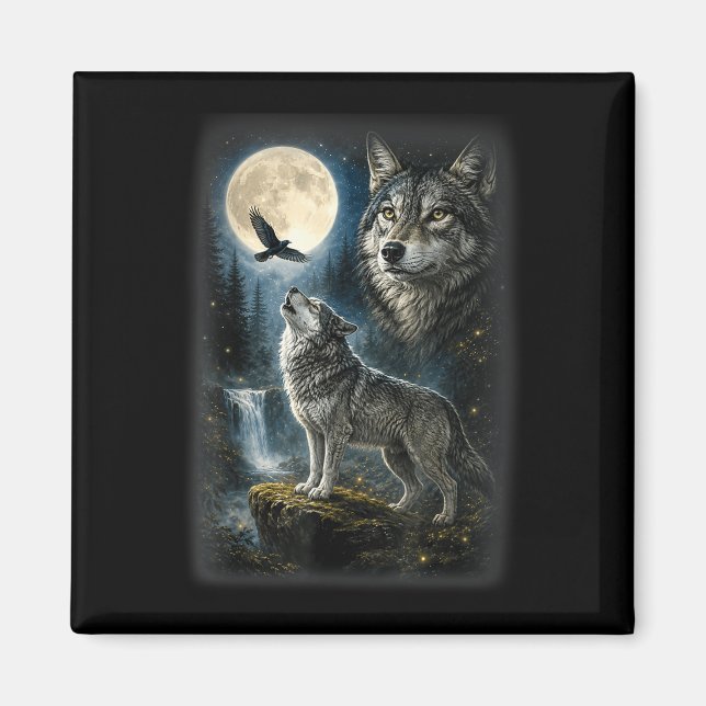 Íman Lobo da natureza floresta árvores lobos animal sel (Frente)