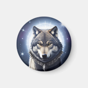 Íman Lobo Majestoso Sob Céu Estrelado