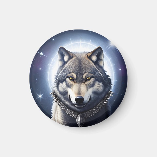 Íman Lobo Majestoso Sob Céu Estrelado (Frente)