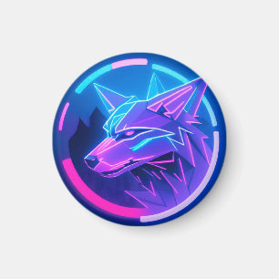 Íman Lobo Neon Futurista em Arte Geométrica
