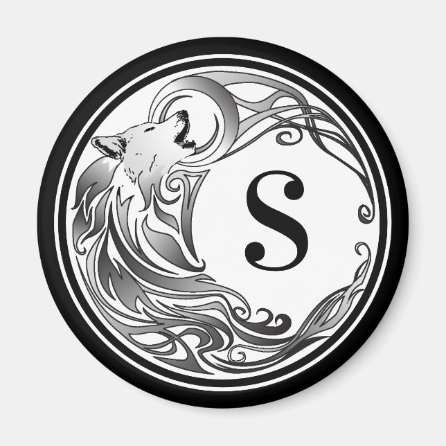 Íman Lobo Tribal - Monograma Sombreado (Frente)