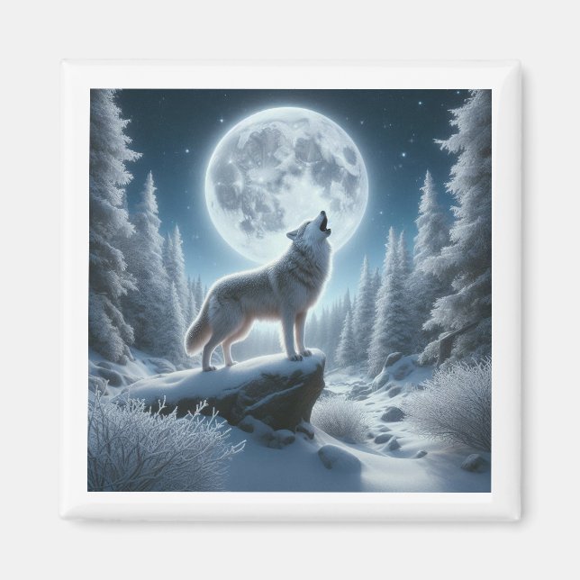 Íman Lobo Uivando no Inverno (Frente)