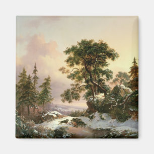 Íman Lobos em uma paisagem do inverno (óleo no painel)